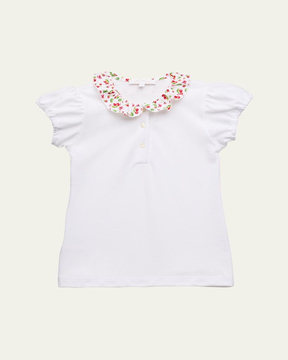 Girl's T-Shirt W/ Cherry-Print Collar, Size 4-12